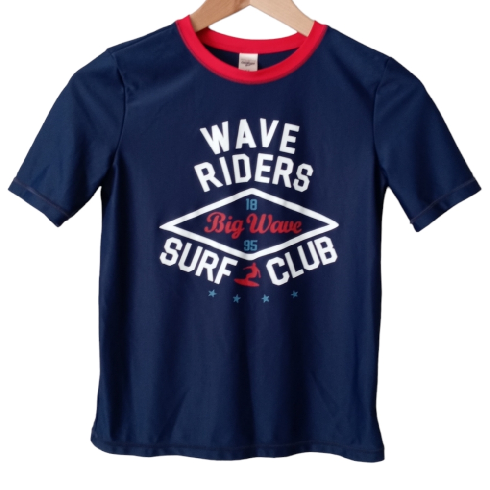OSHKOSH B'gosh Boys' Short Sleeve  Swim Rashguard Shirt. Size 12. Navy Blue,Red